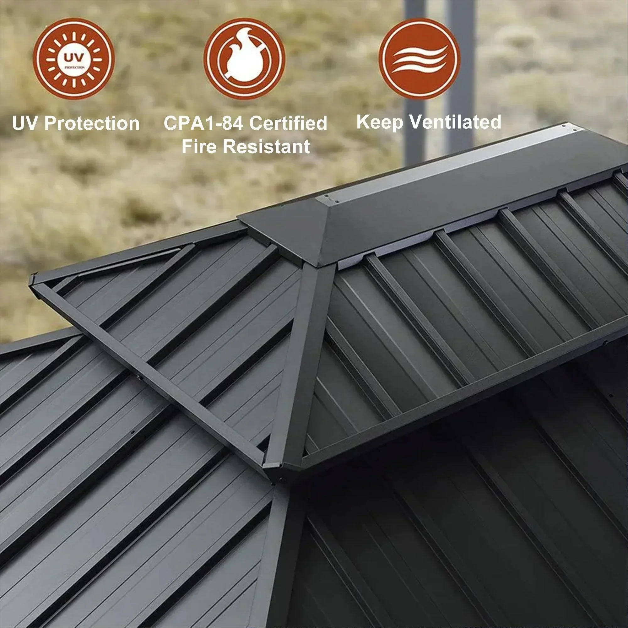 PURPLE LEAF Patio Gazebo for Backyard Grey Hardtop Galvanized Steel Roof Awning with Upgrade Curtain - Image 107