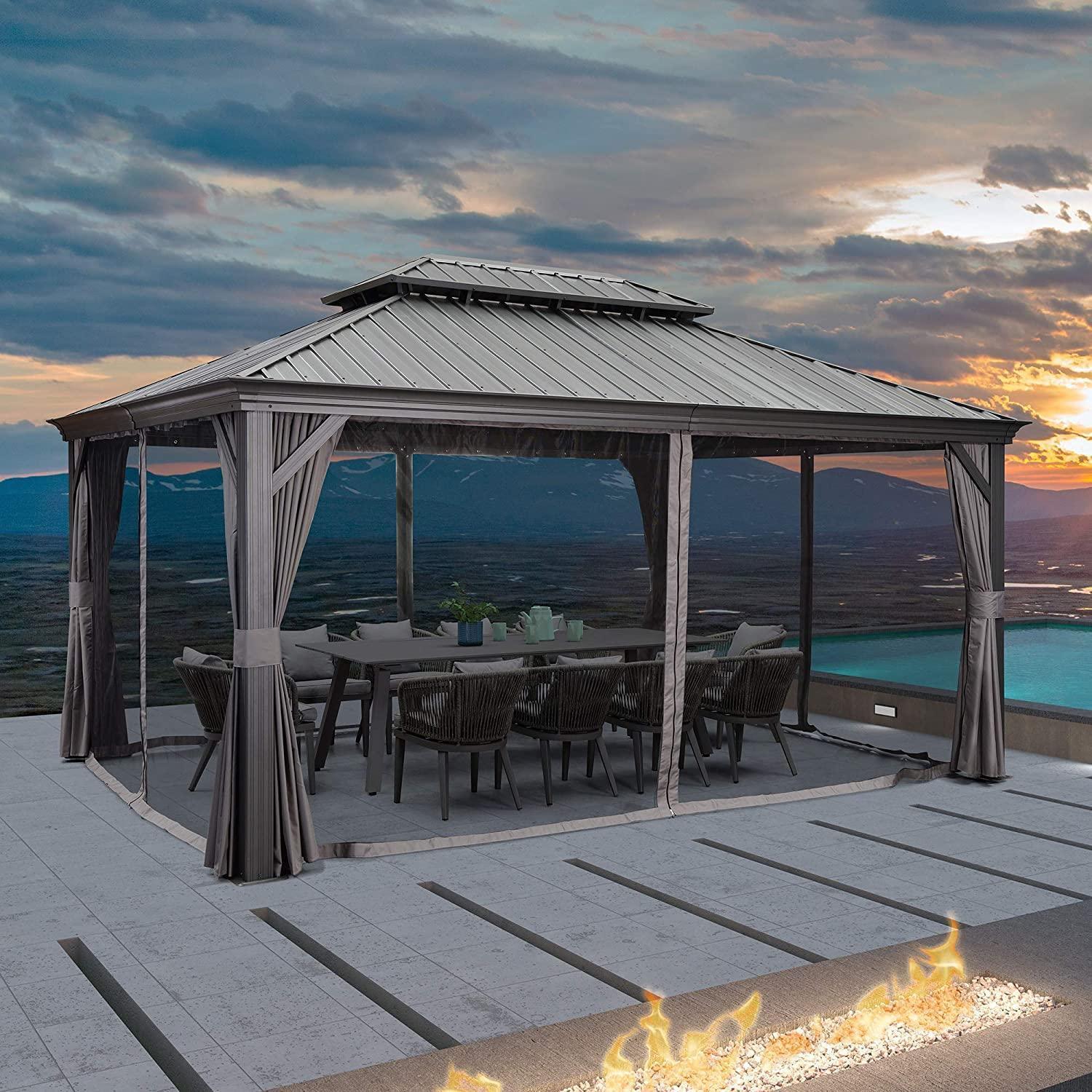 PURPLE LEAF Patio Gazebo for Backyard Grey Hardtop Galvanized Steel Roof Awning with Upgrade Curtain - Image 11