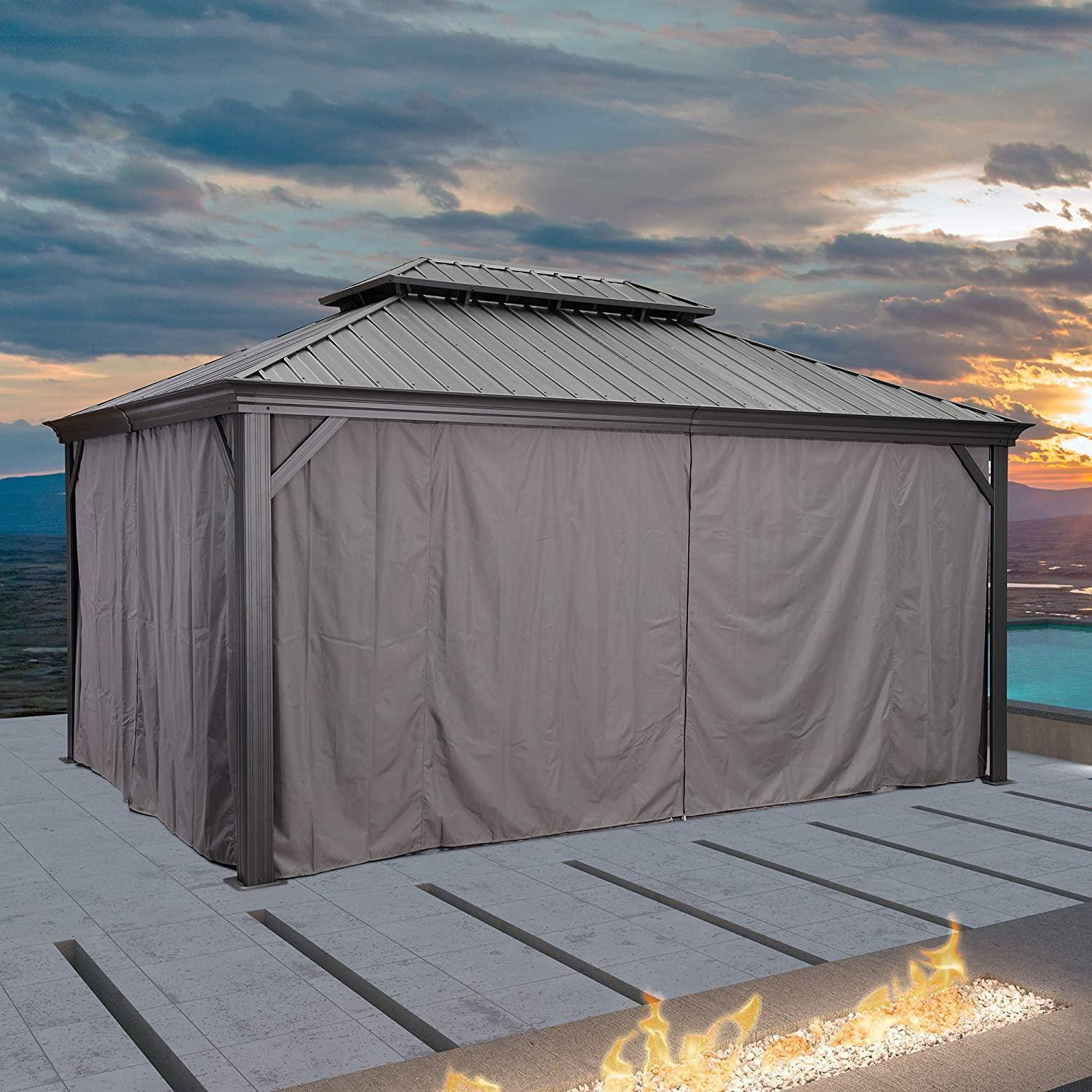 PURPLE LEAF Patio Gazebo for Backyard Grey Hardtop Galvanized Steel Roof Awning with Upgrade Curtain - Image 12