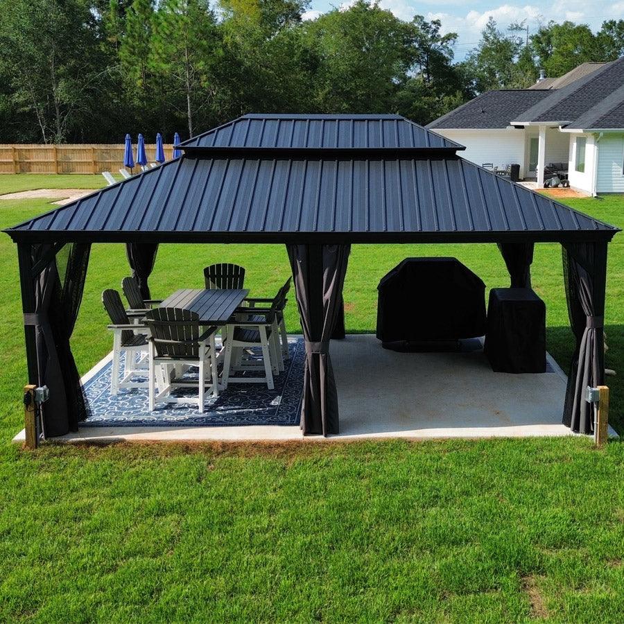 PURPLE LEAF Patio Gazebo for Backyard Grey Hardtop Galvanized Steel Roof Awning with Upgrade Curtain - Image 120