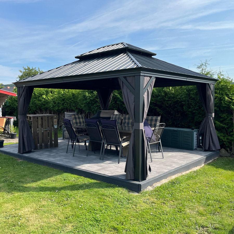 PURPLE LEAF Patio Gazebo for Backyard Grey Hardtop Galvanized Steel Roof Awning with Upgrade Curtain - Image 122