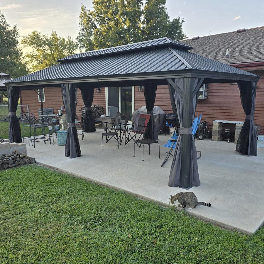 PURPLE LEAF Patio Gazebo for Backyard Grey Hardtop Galvanized Steel Roof Awning with Upgrade Curtain - Image 123