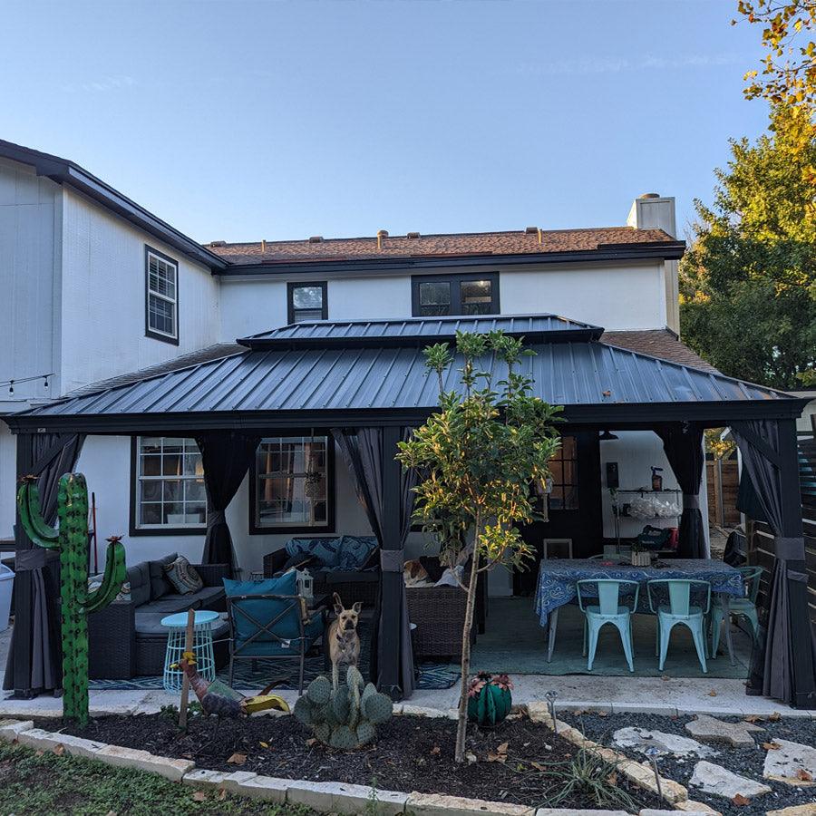 PURPLE LEAF Patio Gazebo for Backyard Grey Hardtop Galvanized Steel Roof Awning with Upgrade Curtain - Image 124