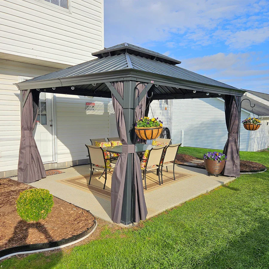 PURPLE LEAF Patio Gazebo for Backyard Grey Hardtop Galvanized Steel Roof Awning with Upgrade Curtain - Image 127