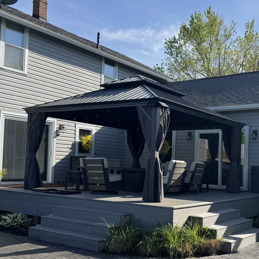 PURPLE LEAF Patio Gazebo for Backyard Grey Hardtop Galvanized Steel Roof Awning with Upgrade Curtain - Image 132