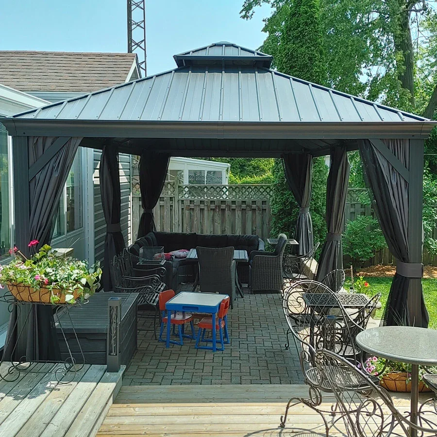 PURPLE LEAF Patio Gazebo for Backyard Grey Hardtop Galvanized Steel Roof Awning with Upgrade Curtain - Image 134
