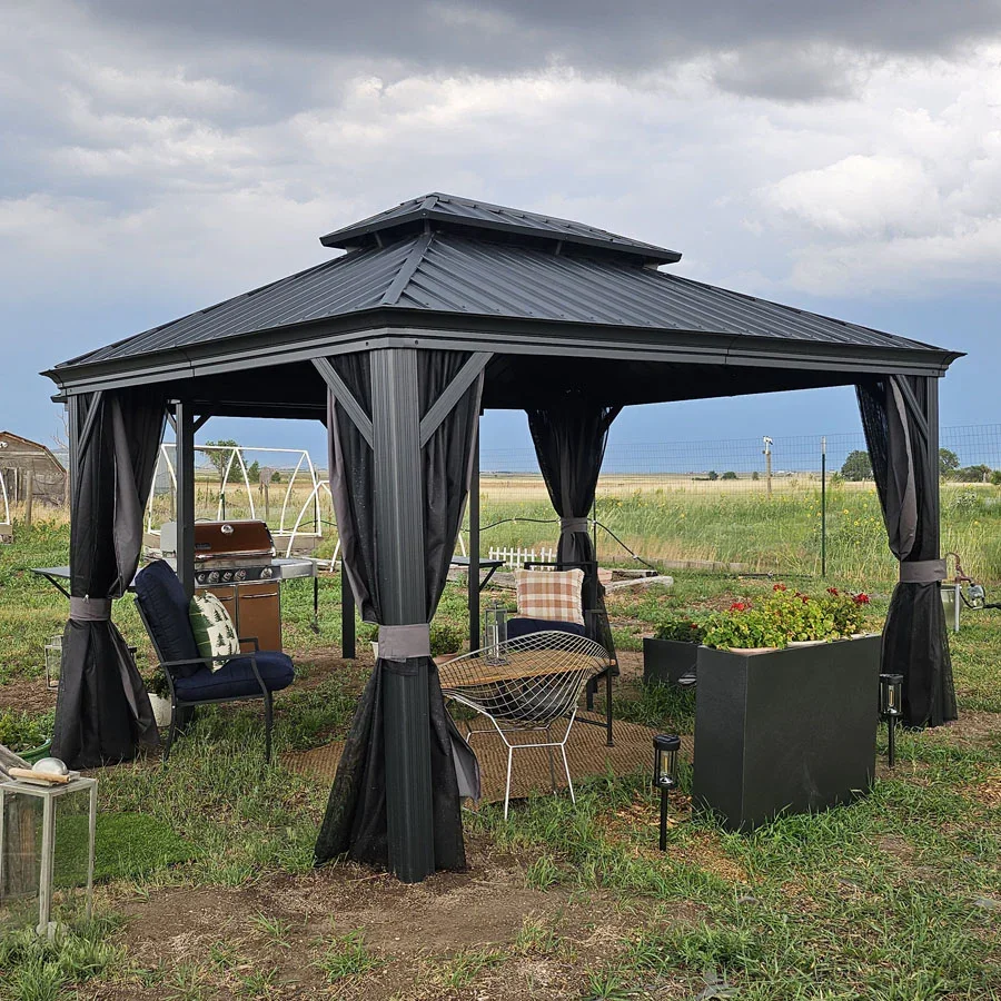 PURPLE LEAF Patio Gazebo for Backyard Grey Hardtop Galvanized Steel Roof Awning with Upgrade Curtain - Image 140