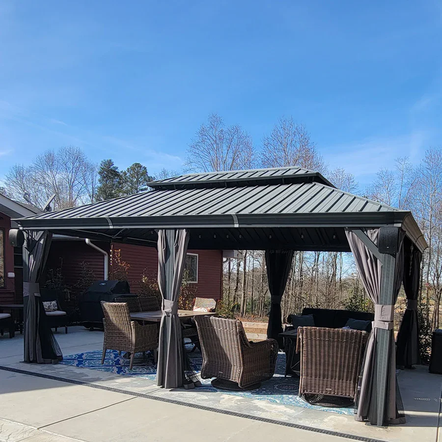 PURPLE LEAF Patio Gazebo for Backyard Grey Hardtop Galvanized Steel Roof Awning with Upgrade Curtain - Image 145