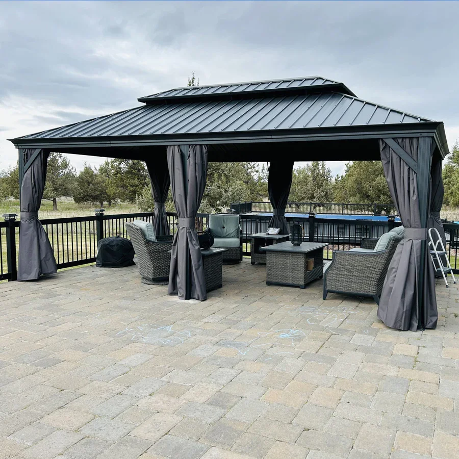 PURPLE LEAF Patio Gazebo for Backyard Grey Hardtop Galvanized Steel Roof Awning with Upgrade Curtain - Image 146