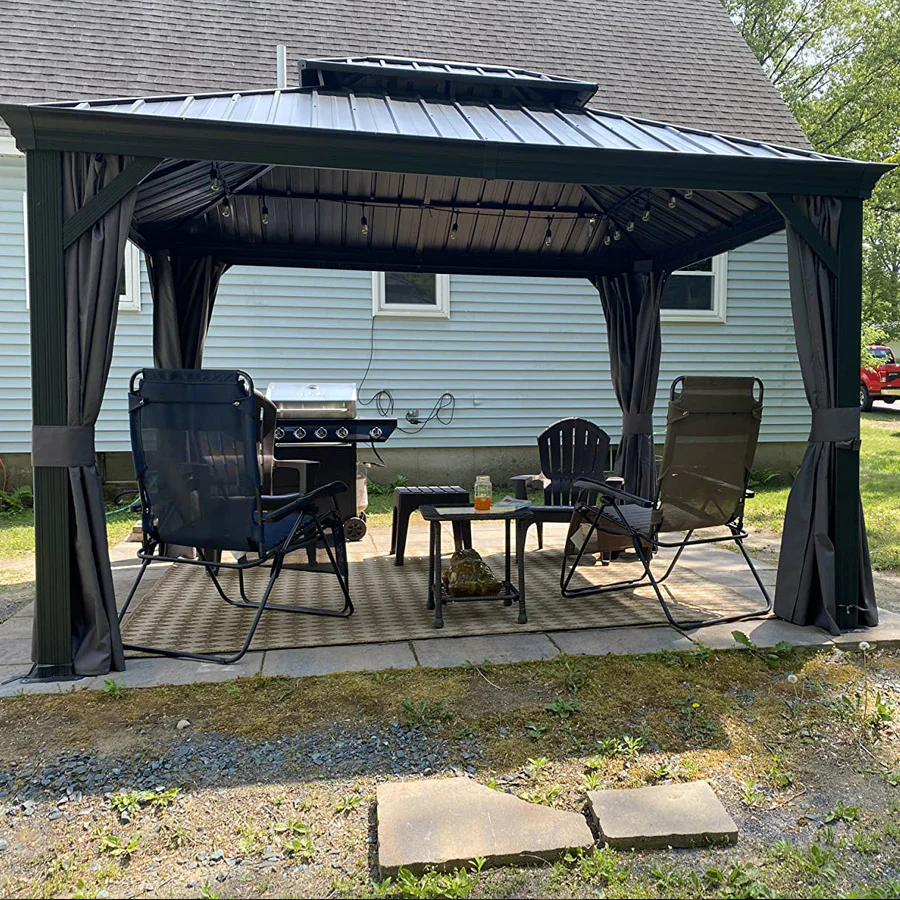 PURPLE LEAF Patio Gazebo for Backyard Grey Hardtop Galvanized Steel Roof Awning with Upgrade Curtain - Image 149