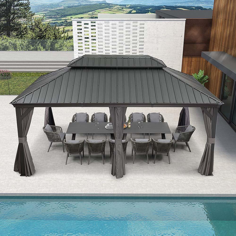 PURPLE LEAF Patio Gazebo for Backyard Grey Hardtop Galvanized Steel Roof Awning with Upgrade Curtain - Image 15