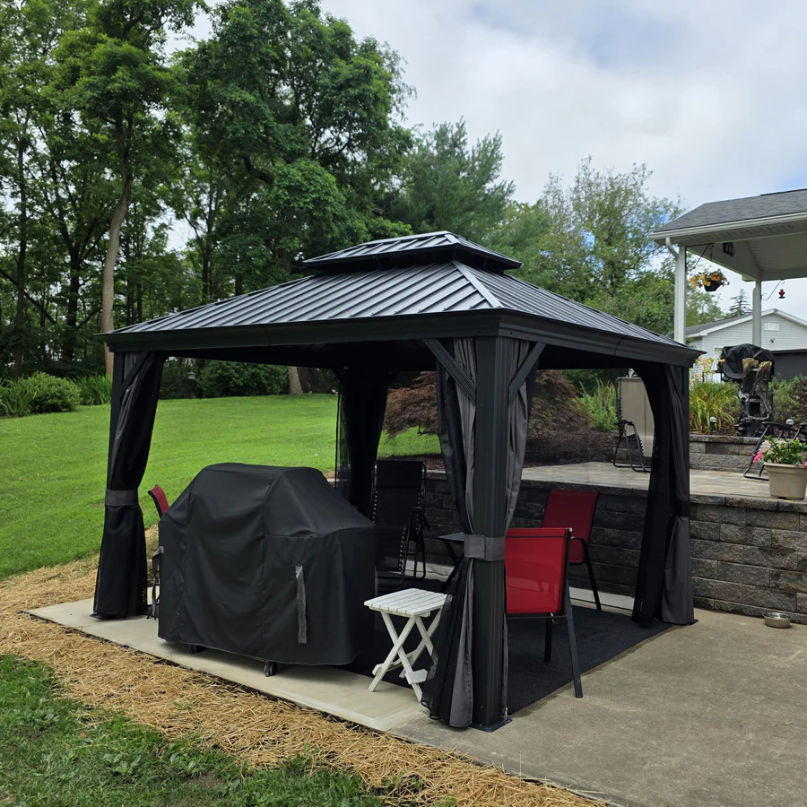PURPLE LEAF Patio Gazebo for Backyard Grey Hardtop Galvanized Steel Roof Awning with Upgrade Curtain - Image 150