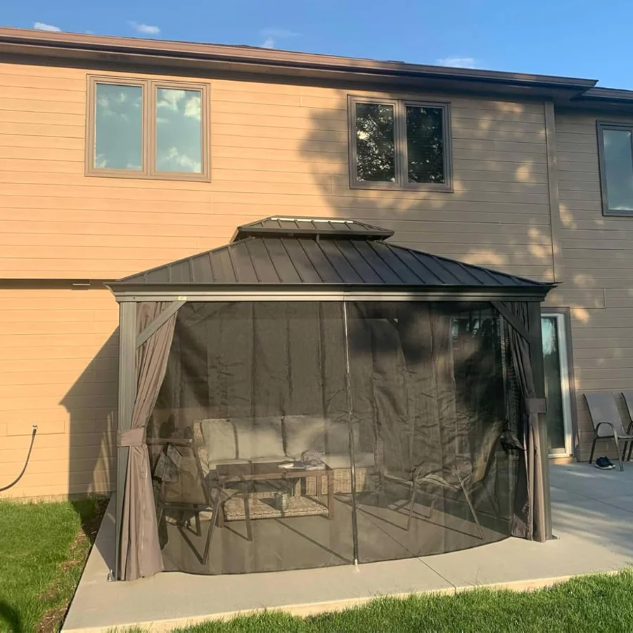 PURPLE LEAF Patio Gazebo for Backyard Grey Hardtop Galvanized Steel Roof Awning with Upgrade Curtain - Image 151