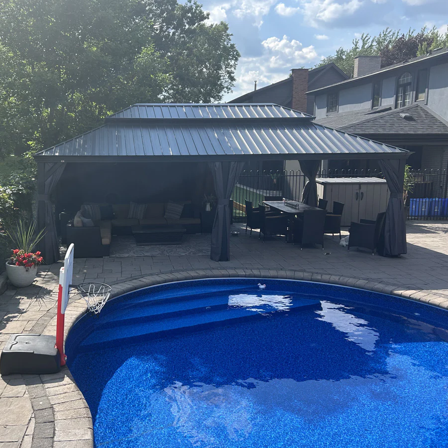 PURPLE LEAF Patio Gazebo for Backyard Grey Hardtop Galvanized Steel Roof Awning with Upgrade Curtain - Image 154