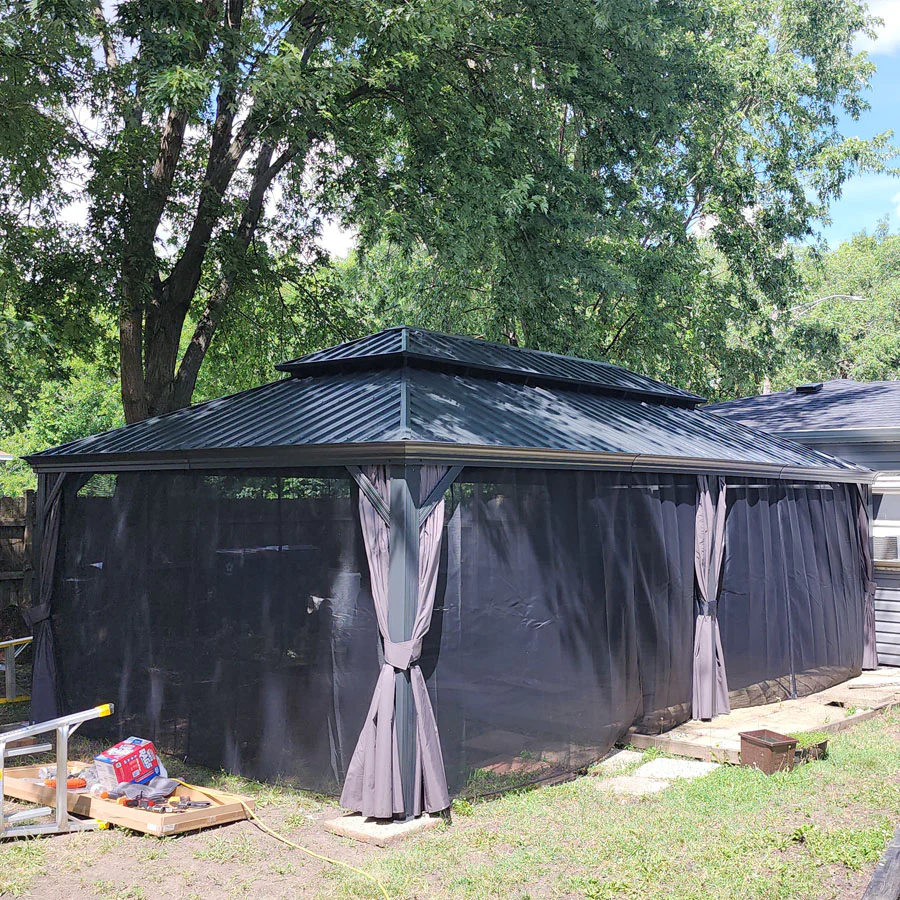 PURPLE LEAF Patio Gazebo for Backyard Grey Hardtop Galvanized Steel Roof Awning with Upgrade Curtain - Image 155