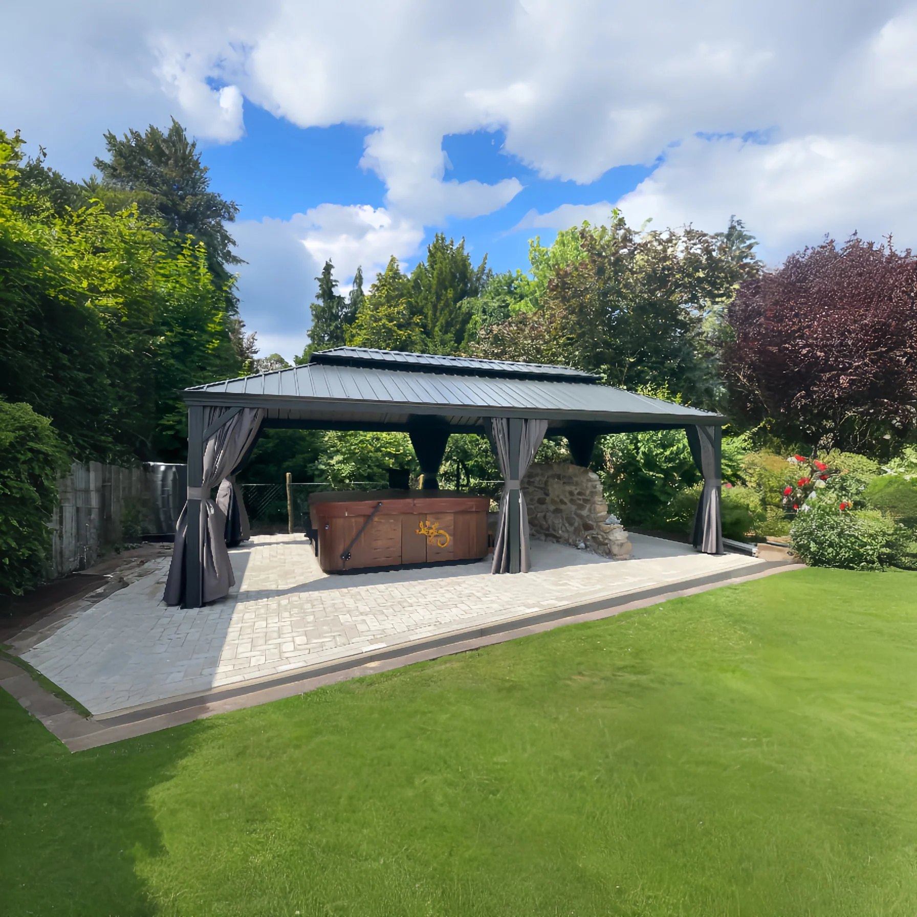 PURPLE LEAF Patio Gazebo for Backyard Grey Hardtop Galvanized Steel Roof Awning with Upgrade Curtain - Image 156