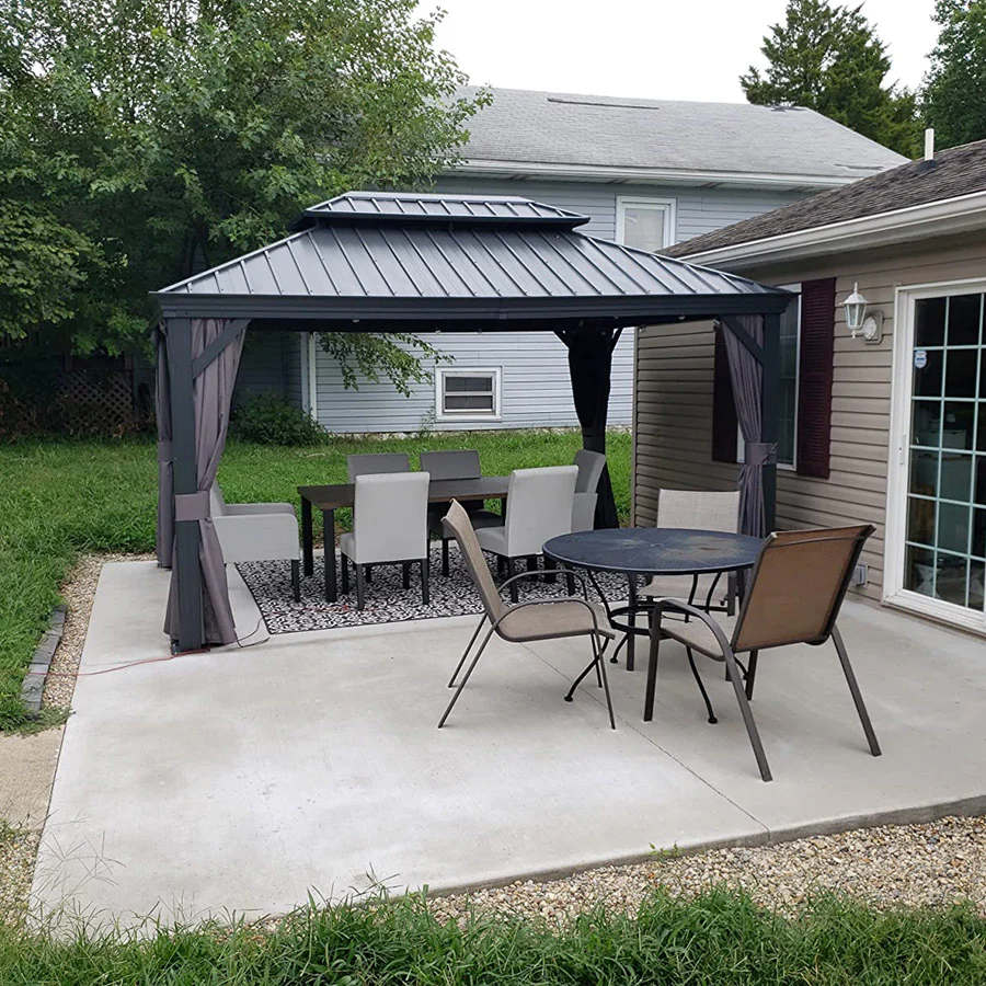 PURPLE LEAF Patio Gazebo for Backyard Grey Hardtop Galvanized Steel Roof Awning with Upgrade Curtain - Image 160