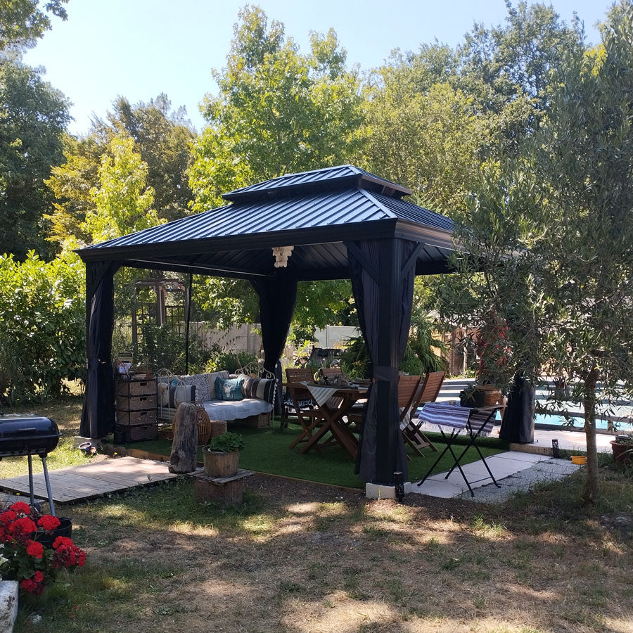 PURPLE LEAF Patio Gazebo for Backyard Grey Hardtop Galvanized Steel Roof Awning with Upgrade Curtain - Image 161