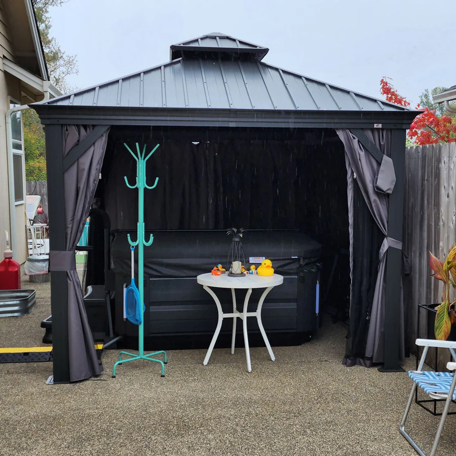 PURPLE LEAF Patio Gazebo for Backyard Grey Hardtop Galvanized Steel Roof Awning with Upgrade Curtain - Image 163