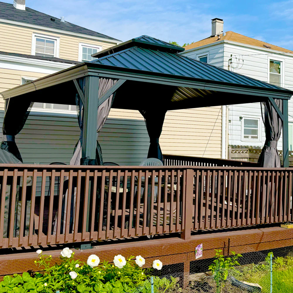 PURPLE LEAF Patio Gazebo for Backyard Grey Hardtop Galvanized Steel Roof Awning with Upgrade Curtain - Image 165