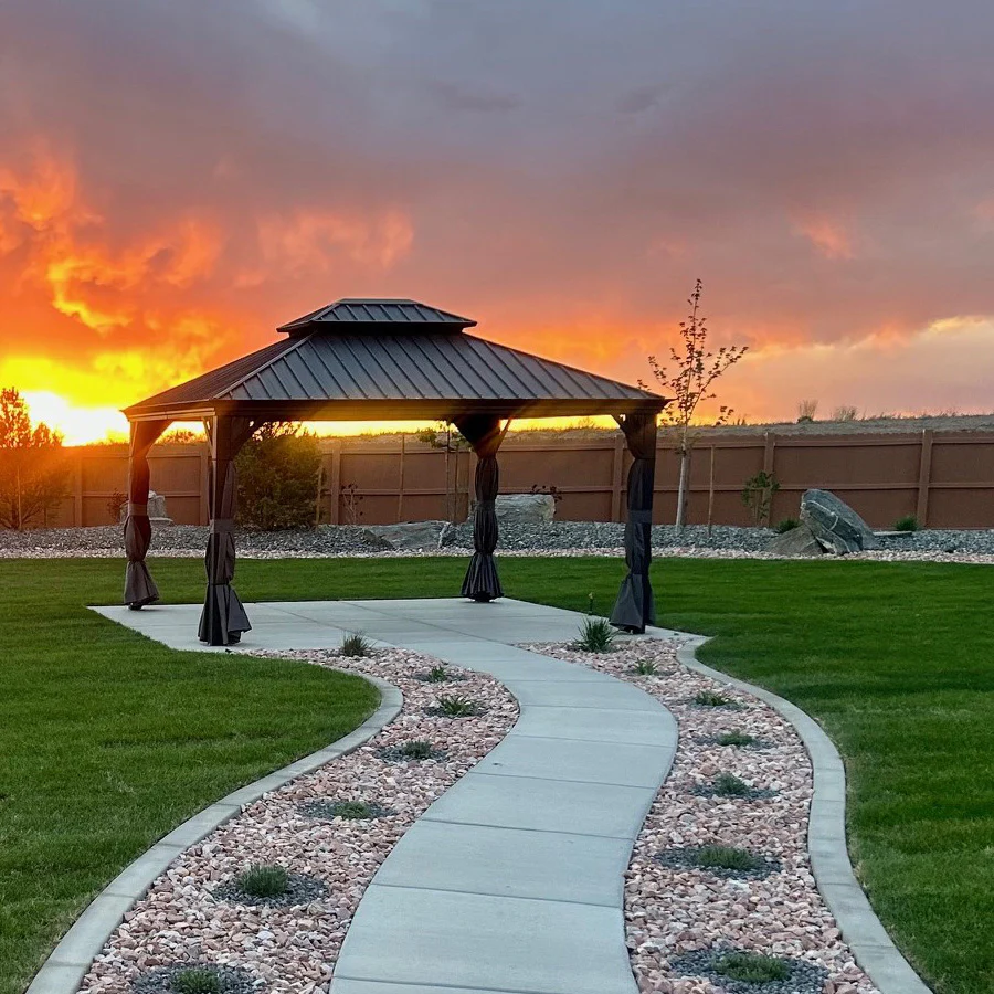 PURPLE LEAF Patio Gazebo for Backyard Grey Hardtop Galvanized Steel Roof Awning with Upgrade Curtain - Image 166