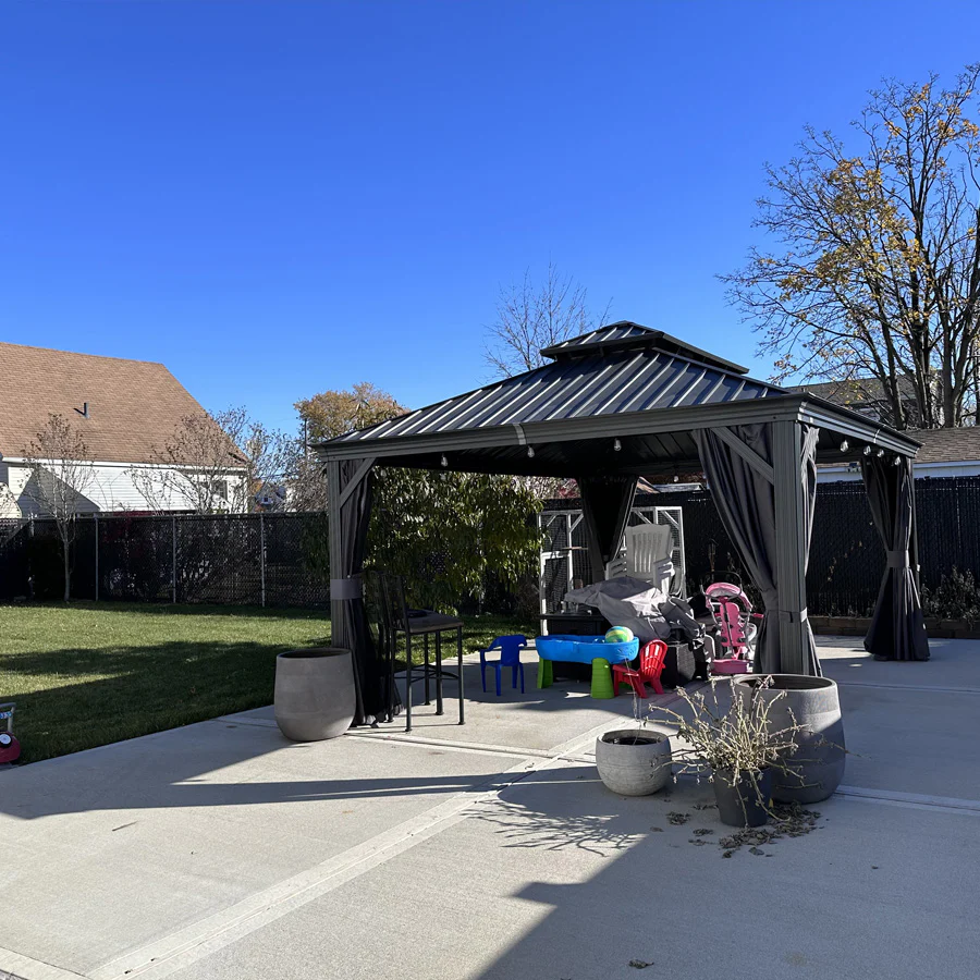 PURPLE LEAF Patio Gazebo for Backyard Grey Hardtop Galvanized Steel Roof Awning with Upgrade Curtain - Image 167