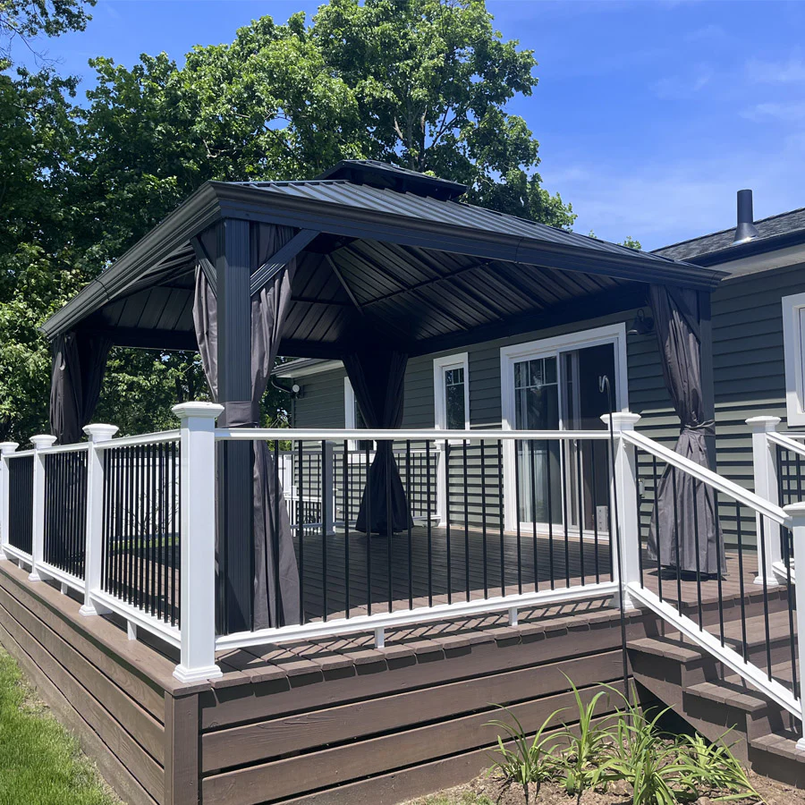 PURPLE LEAF Patio Gazebo for Backyard Grey Hardtop Galvanized Steel Roof Awning with Upgrade Curtain - Image 168