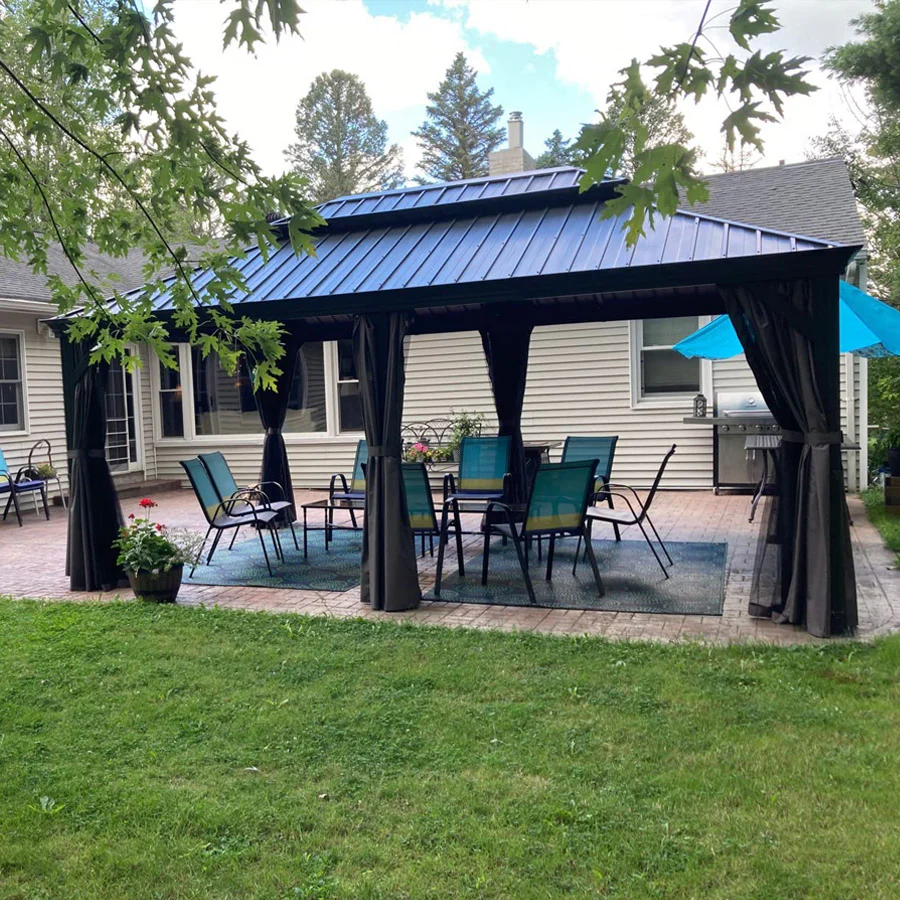 PURPLE LEAF Patio Gazebo for Backyard Grey Hardtop Galvanized Steel Roof Awning with Upgrade Curtain - Image 171