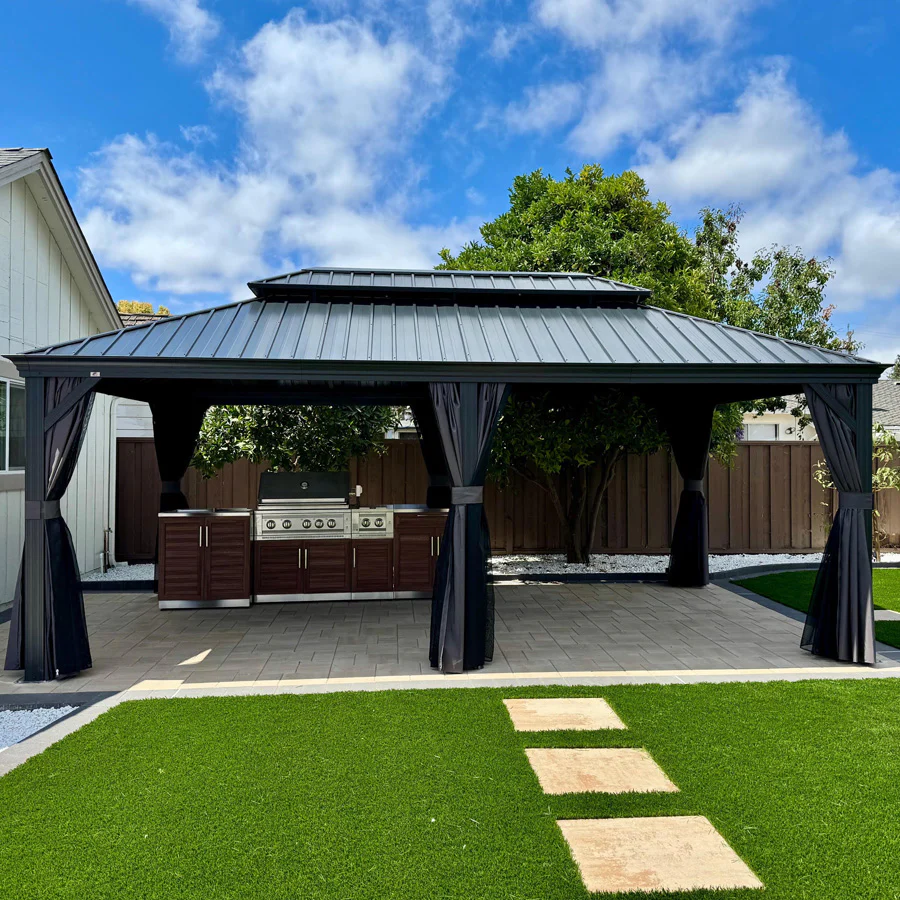 PURPLE LEAF Patio Gazebo for Backyard Grey Hardtop Galvanized Steel Roof Awning with Upgrade Curtain - Image 174