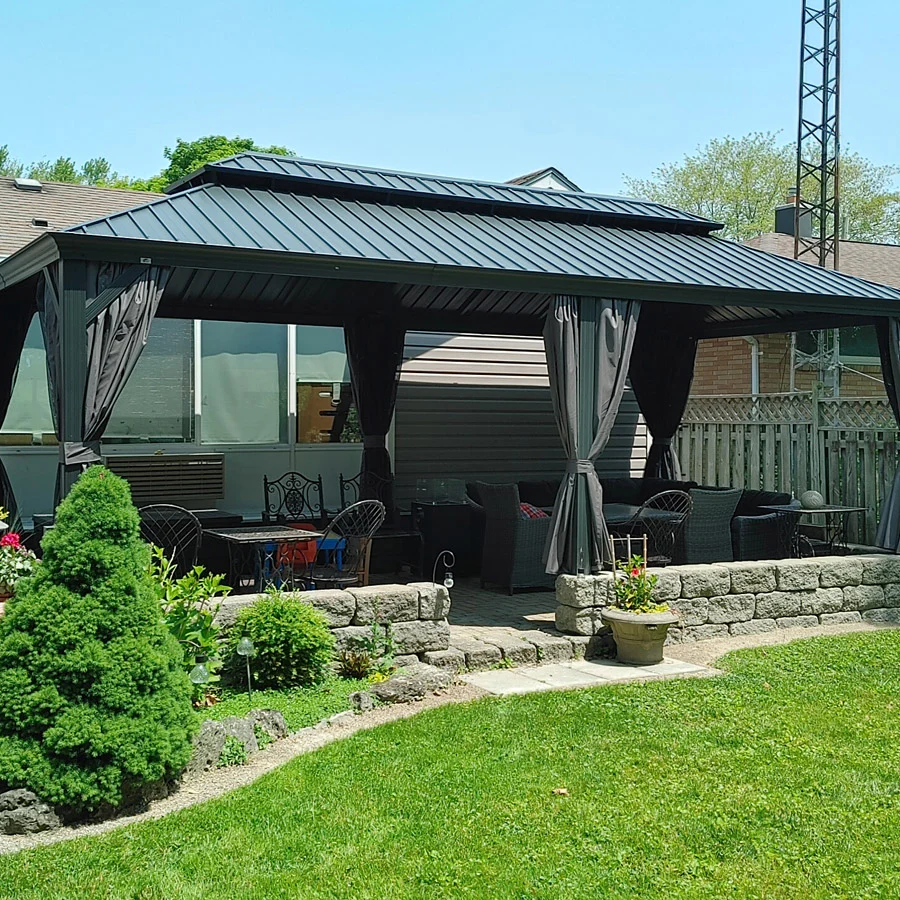 PURPLE LEAF Patio Gazebo for Backyard Grey Hardtop Galvanized Steel Roof Awning with Upgrade Curtain - Image 175