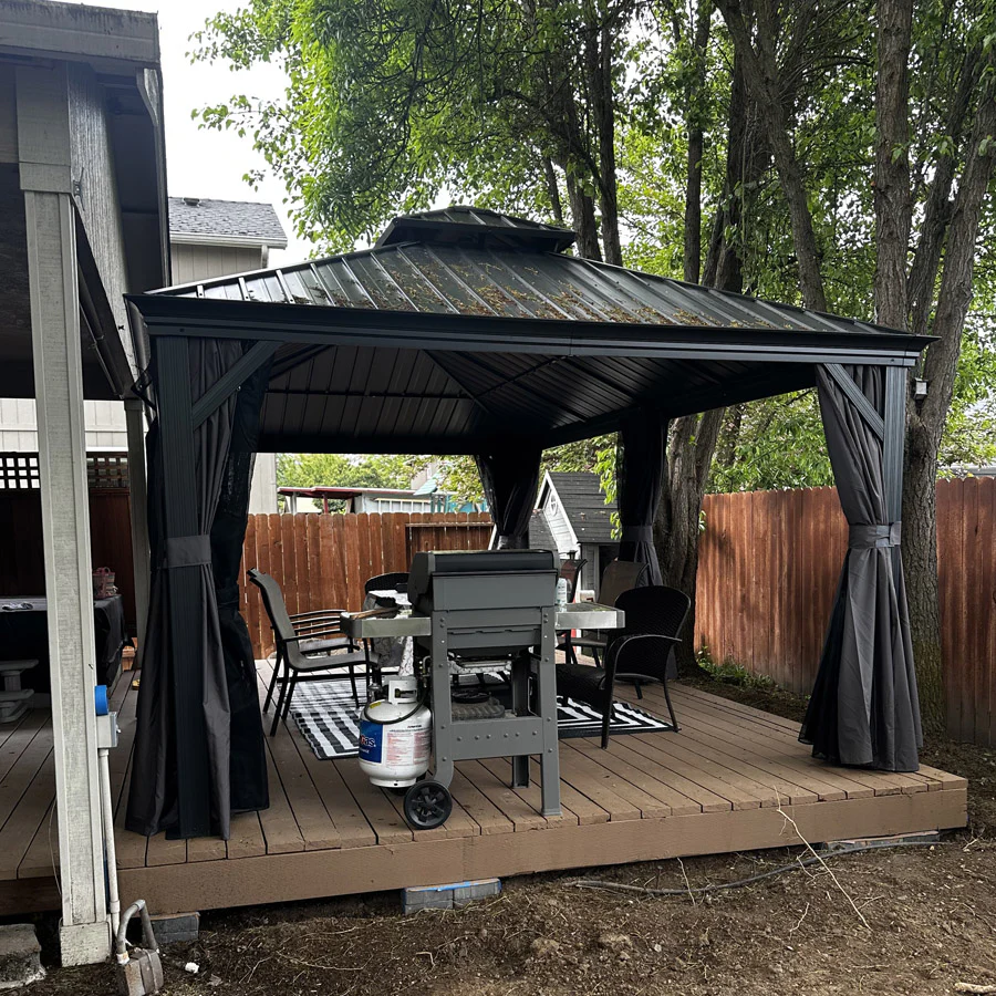 PURPLE LEAF Patio Gazebo for Backyard Grey Hardtop Galvanized Steel Roof Awning with Upgrade Curtain - Image 177