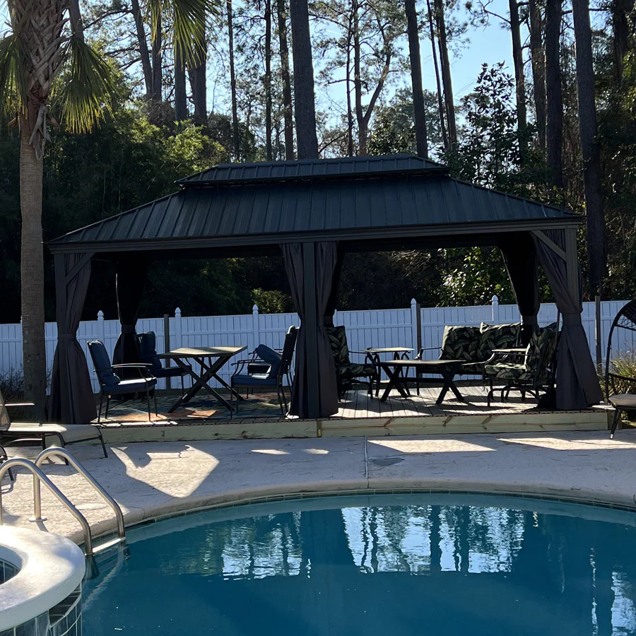 PURPLE LEAF Patio Gazebo for Backyard Grey Hardtop Galvanized Steel Roof Awning with Upgrade Curtain - Image 179