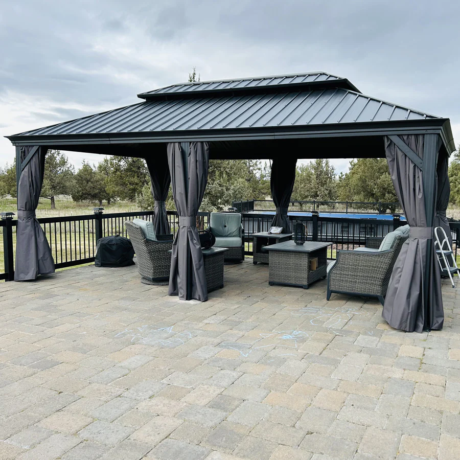 PURPLE LEAF Patio Gazebo for Backyard Grey Hardtop Galvanized Steel Roof Awning with Upgrade Curtain - Image 180