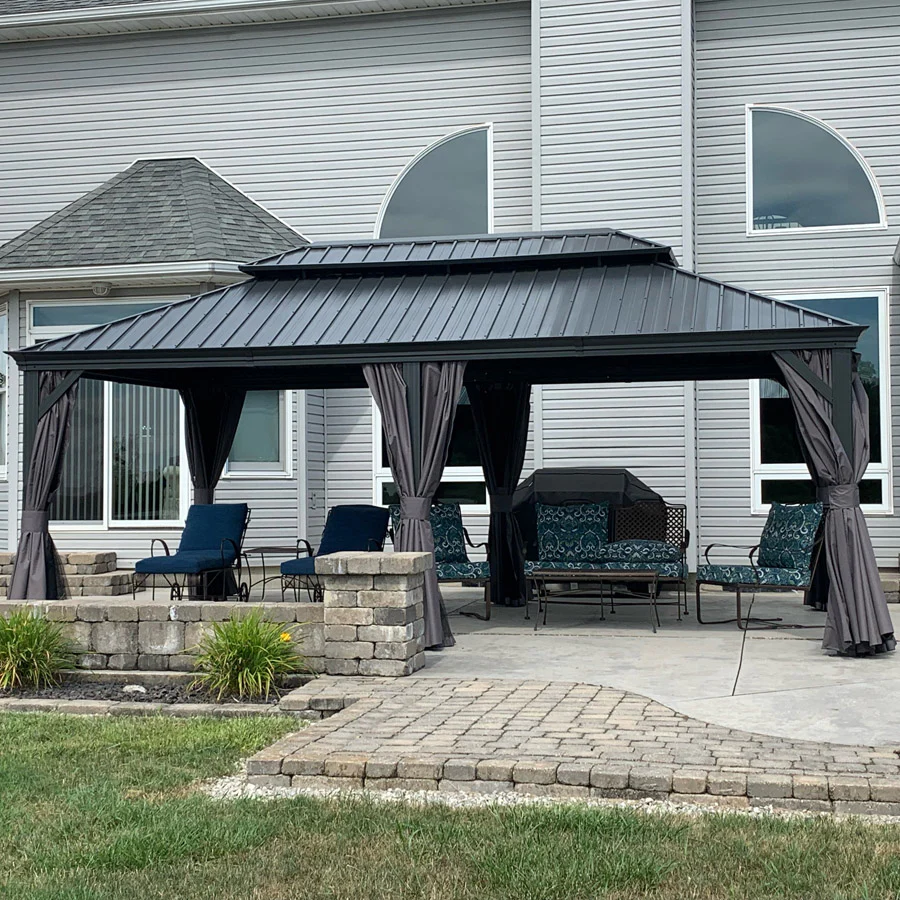 PURPLE LEAF Patio Gazebo for Backyard Grey Hardtop Galvanized Steel Roof Awning with Upgrade Curtain - Image 187