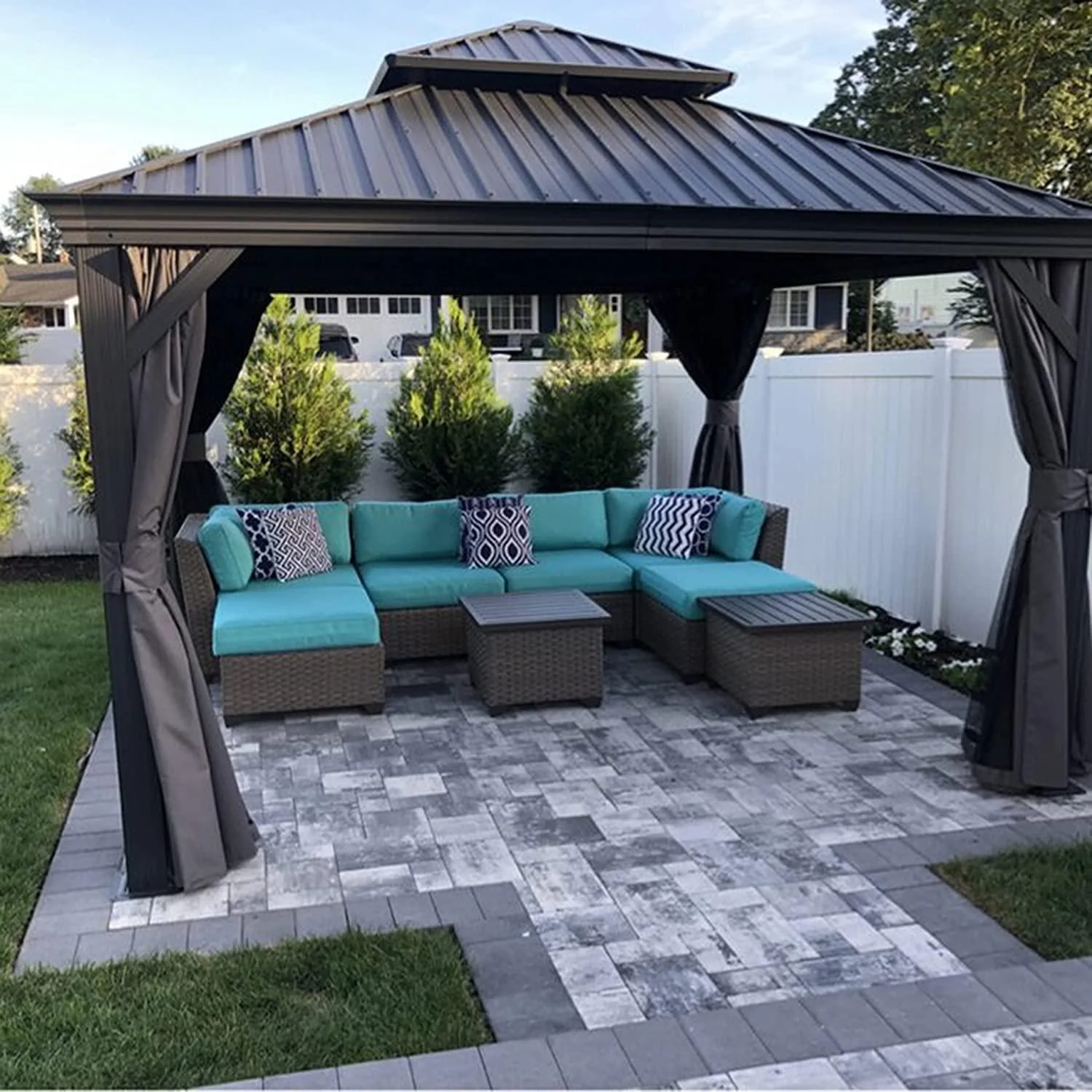 PURPLE LEAF Patio Gazebo for Backyard Grey Hardtop Galvanized Steel Roof Awning with Upgrade Curtain - Image 19