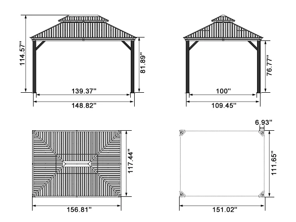 PURPLE LEAF Patio Gazebo for Backyard Grey Hardtop Galvanized Steel Roof Awning with Upgrade Curtain - Image 200