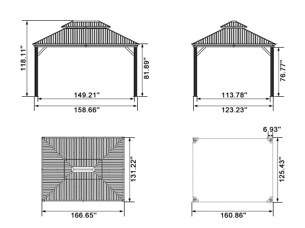 PURPLE LEAF Patio Gazebo for Backyard Grey Hardtop Galvanized Steel Roof Awning with Upgrade Curtain - Image 202