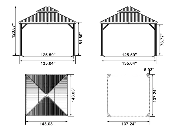 PURPLE LEAF Patio Gazebo for Backyard Grey Hardtop Galvanized Steel Roof Awning with Upgrade Curtain - Image 203