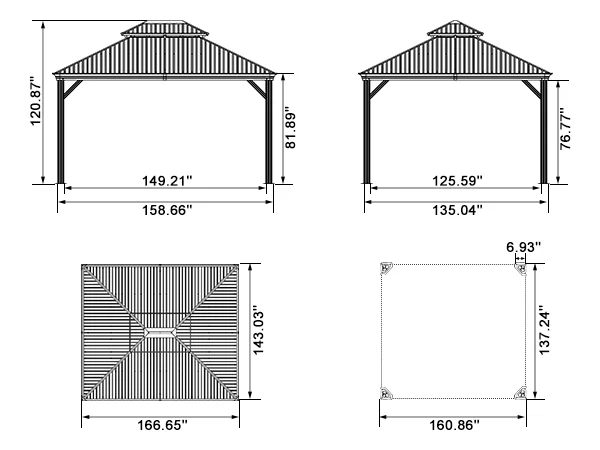 PURPLE LEAF Patio Gazebo for Backyard Grey Hardtop Galvanized Steel Roof Awning with Upgrade Curtain - Image 204