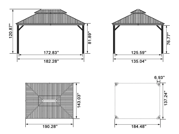 PURPLE LEAF Patio Gazebo for Backyard Grey Hardtop Galvanized Steel Roof Awning with Upgrade Curtain - Image 205