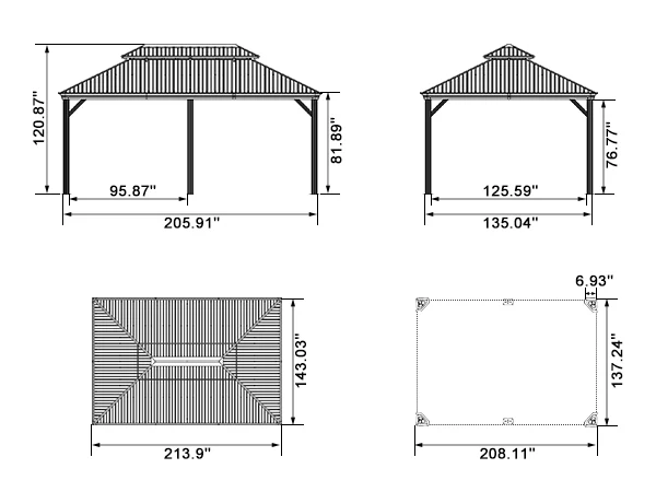 PURPLE LEAF Patio Gazebo for Backyard Grey Hardtop Galvanized Steel Roof Awning with Upgrade Curtain - Image 206