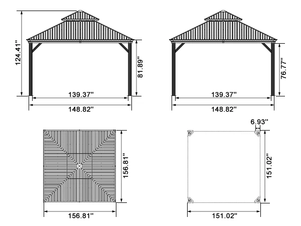 PURPLE LEAF Patio Gazebo for Backyard Grey Hardtop Galvanized Steel Roof Awning with Upgrade Curtain - Image 211