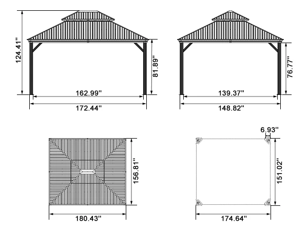 PURPLE LEAF Patio Gazebo for Backyard Grey Hardtop Galvanized Steel Roof Awning with Upgrade Curtain - Image 212