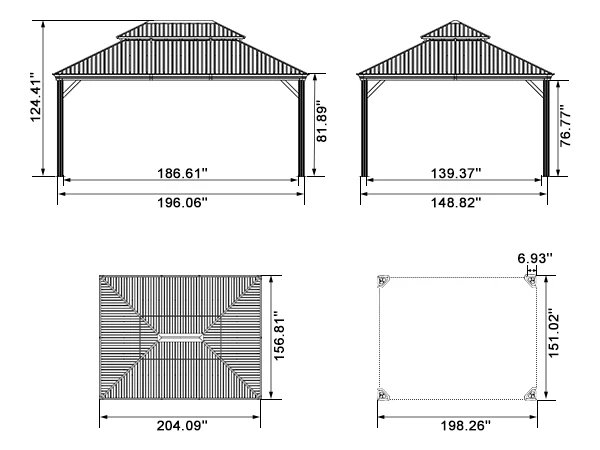 PURPLE LEAF Patio Gazebo for Backyard Grey Hardtop Galvanized Steel Roof Awning with Upgrade Curtain - Image 213