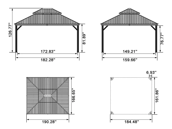 PURPLE LEAF Patio Gazebo for Backyard Grey Hardtop Galvanized Steel Roof Awning with Upgrade Curtain - Image 215