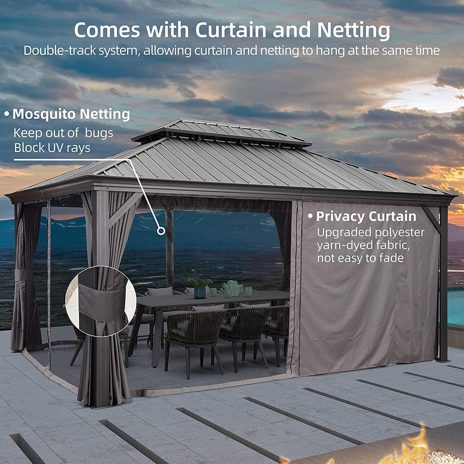 PURPLE LEAF Patio Gazebo for Backyard Grey Hardtop Galvanized Steel Roof Awning with Upgrade Curtain - Image 22