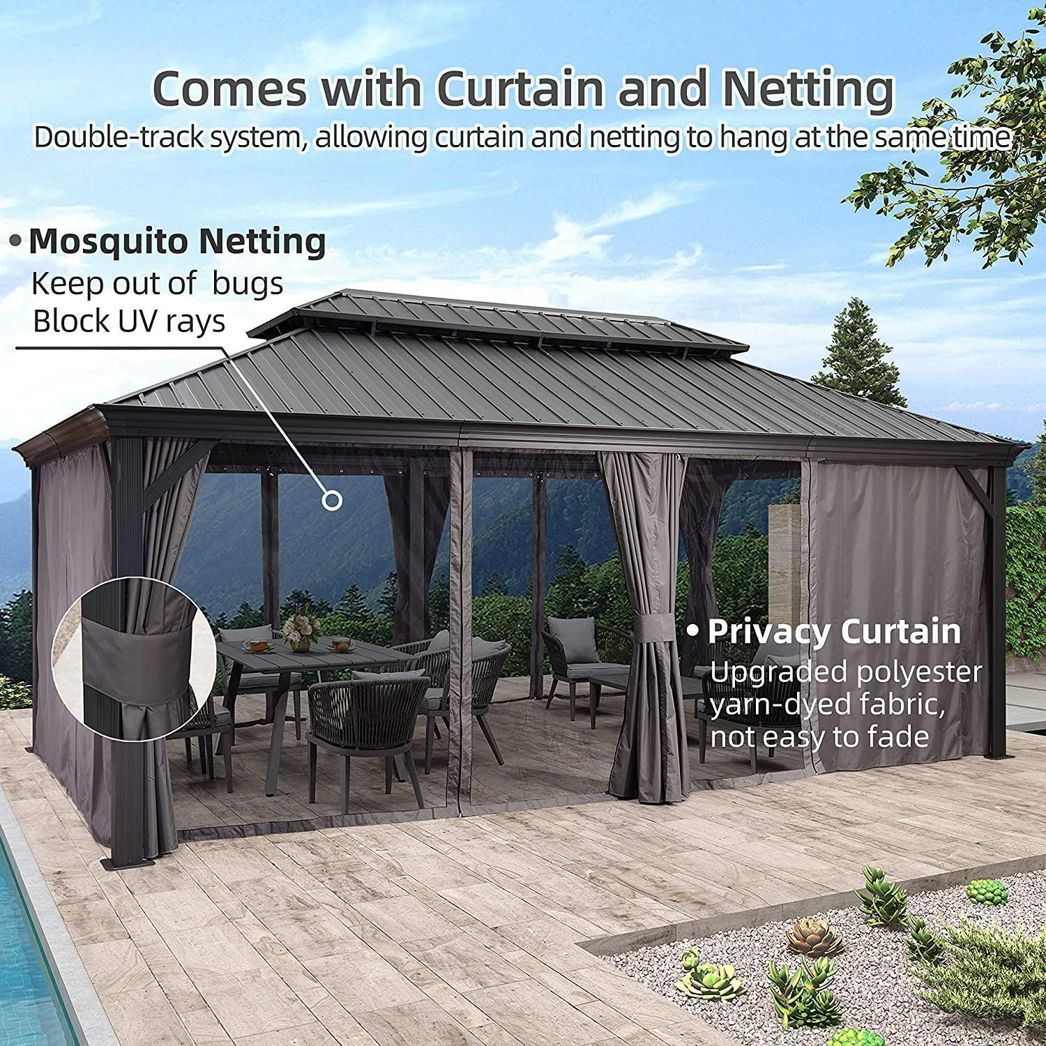 PURPLE LEAF Patio Gazebo for Backyard Grey Hardtop Galvanized Steel Roof Awning with Upgrade Curtain - Image 23