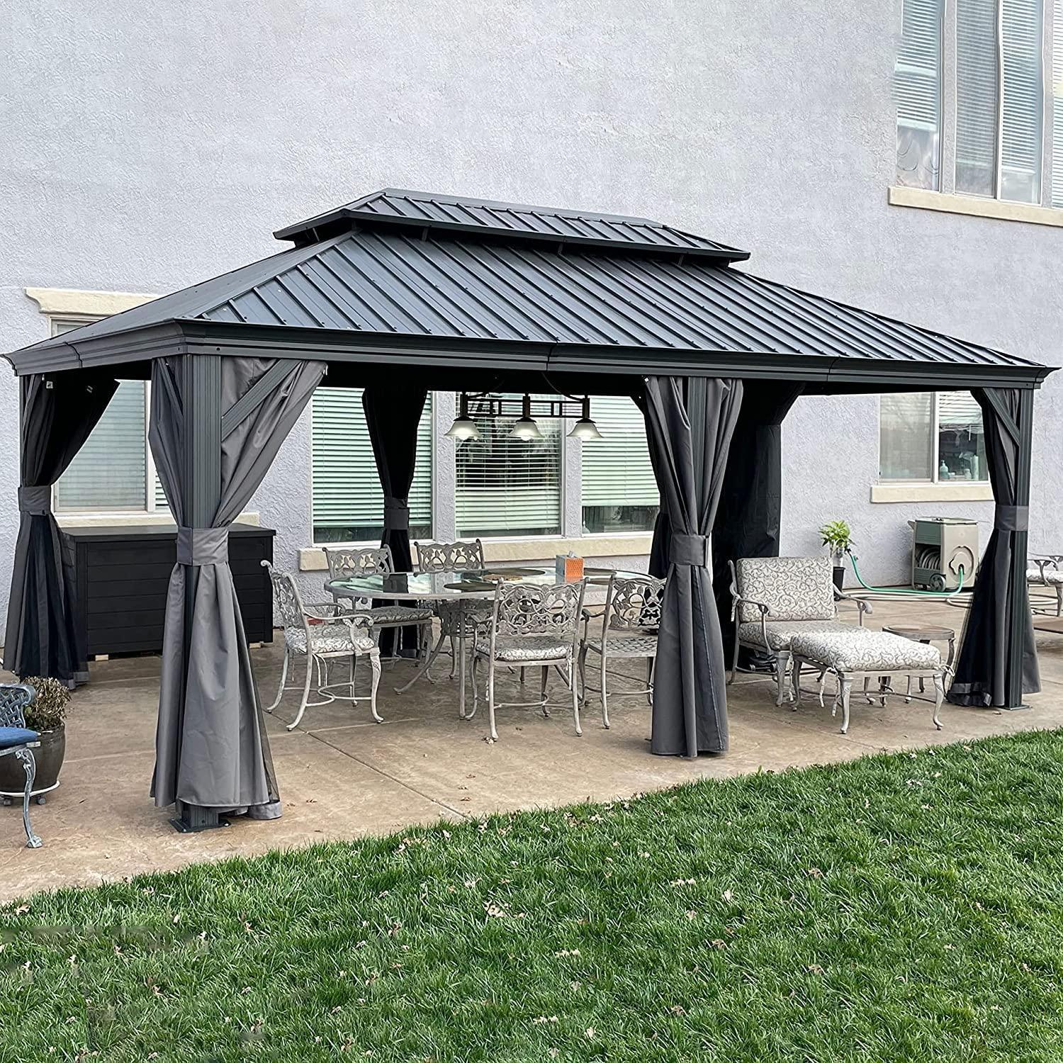 PURPLE LEAF Patio Gazebo for Backyard Grey Hardtop Galvanized Steel Roof Awning with Upgrade Curtain - Image 24