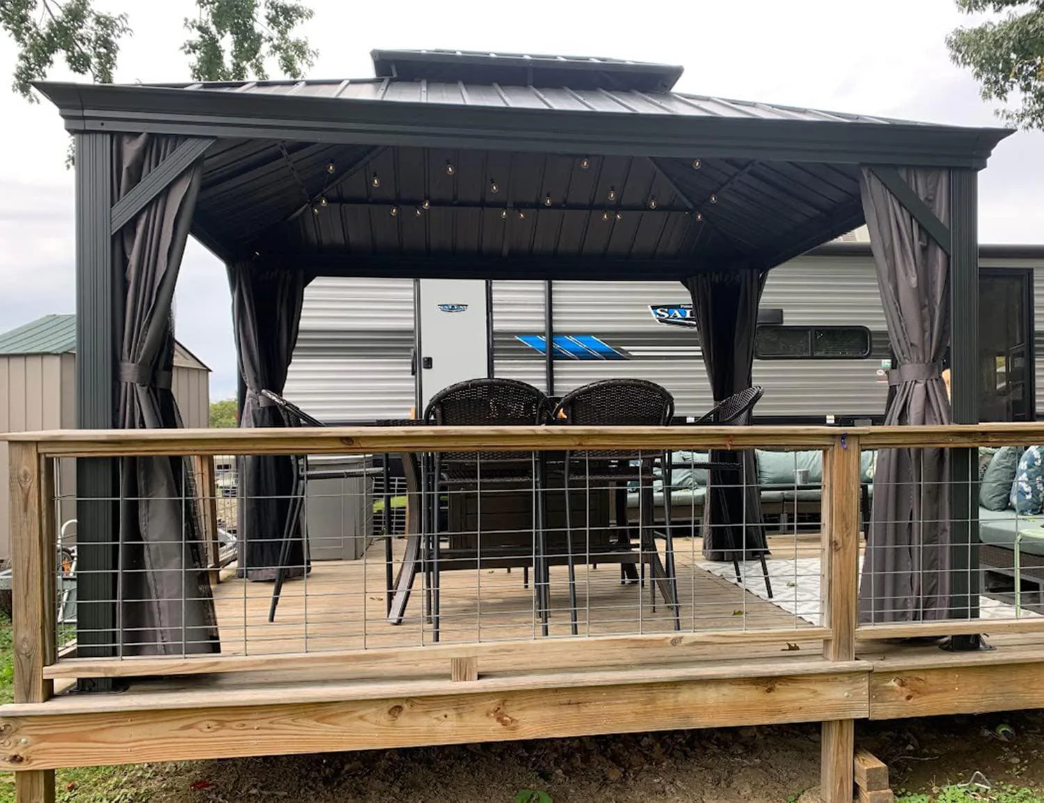 PURPLE LEAF Patio Gazebo for Backyard Grey Hardtop Galvanized Steel Roof Awning with Upgrade Curtain - Image 31