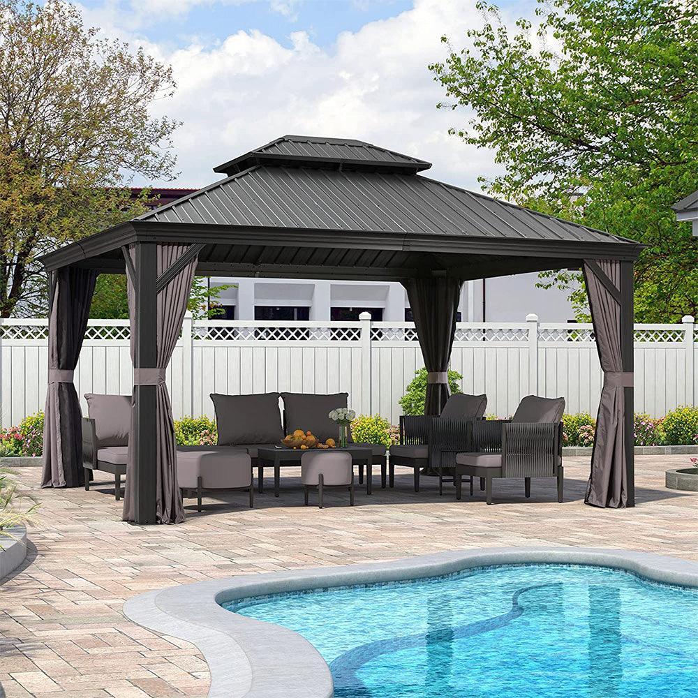PURPLE LEAF Patio Gazebo for Backyard Grey Hardtop Galvanized Steel Roof Awning with Upgrade Curtain - Image 32